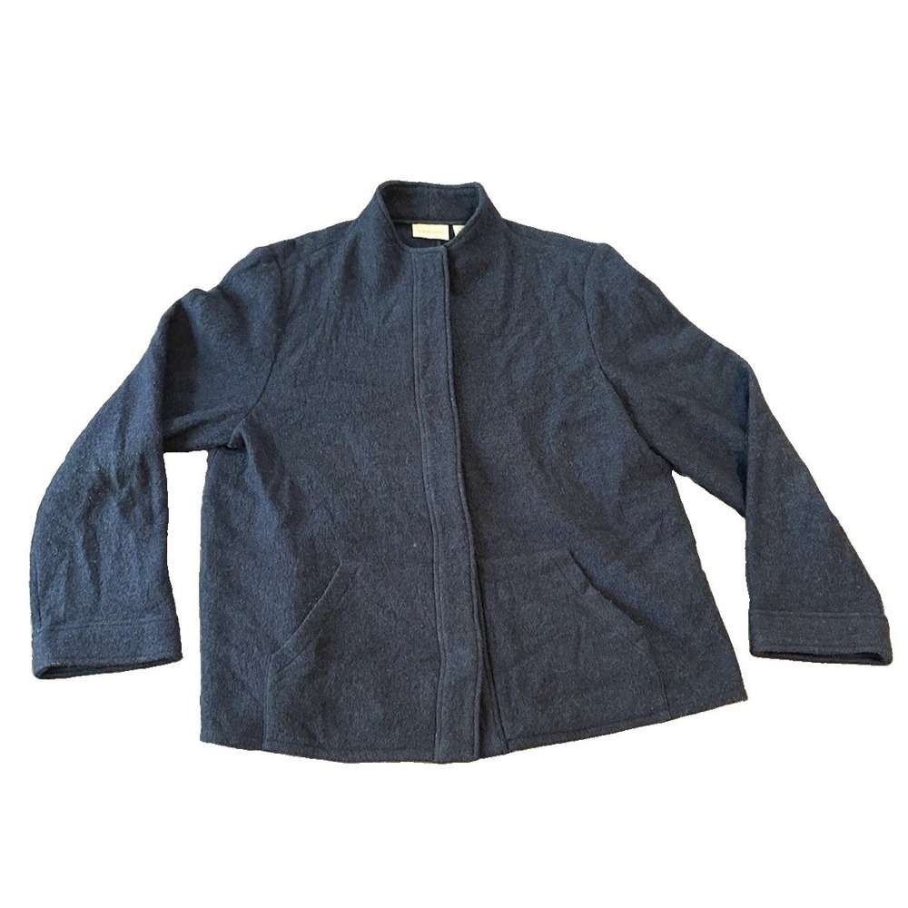 Chicos 100% Wool Blue Snap Womens Sweater Jacket 2 Outdoors Heritage Preppy Cozy